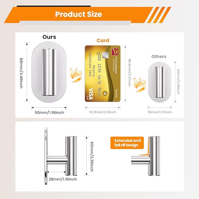 Aikzik Silver Adhesive Hooks Heavy Duty-Max 26lb, Wall Hooks for Shower, Bathroom, Towel, Coat, Robe, Stainless Steel Hooks for Hanging, Sticky Hooks for Walls No Damage- 4 Pack