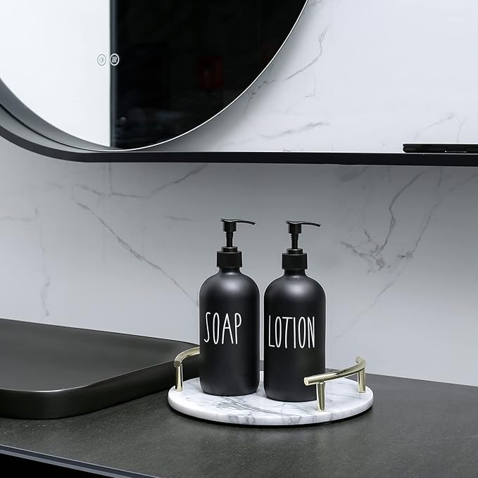 MOMEEMO Matte Black Soap Dispenser Bathroom Set, Contains Lotion and Hand Soap Dispenser, Suitable for Bathroom Decor Farmhouse Style. (Black)
