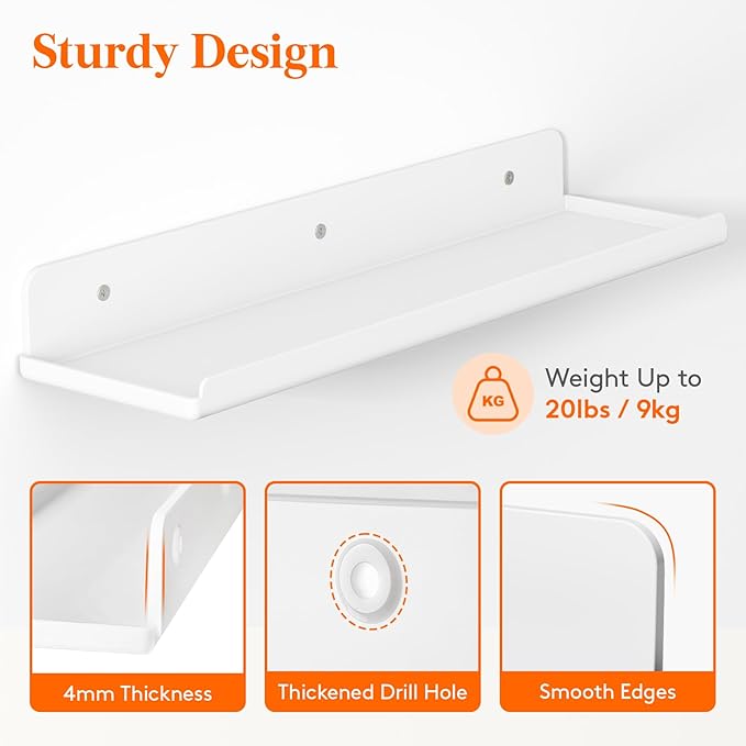 Lifewit Floating Shelves for Bathroom, Acrylic Wall Organizer for Perfume, Makeup, Figures, Nail Polish, Photo, Book, 14" Decor Display Rack for Nursery, Living Room, Bedroom, Kitchen, White, 2 Pack