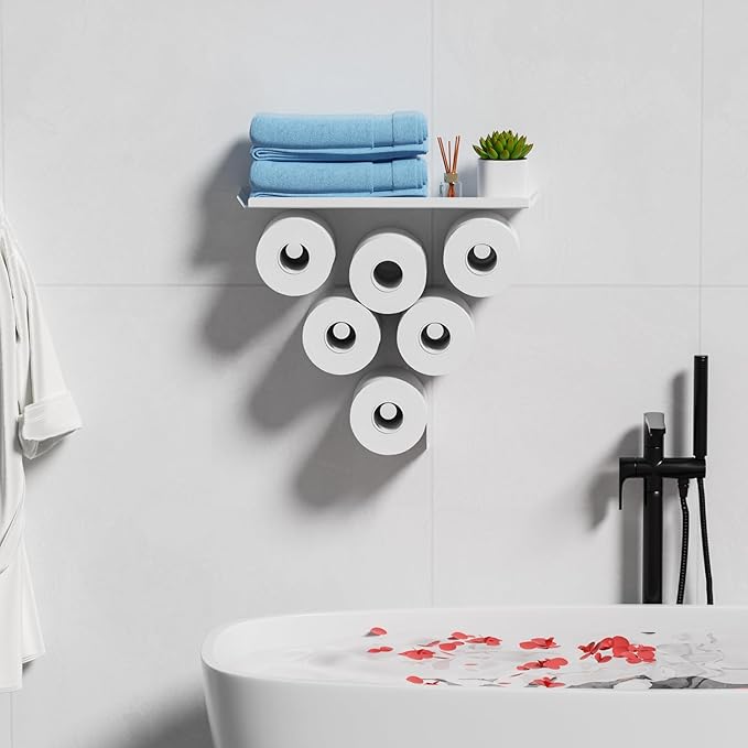 Toilet Paper Holder Rack, Funny Wall Mount Toilet Paper Storage for Extra 12 Rolls, Metal Wall Art Sculpture Bathroom Decor Tissue Holder Shelf (White)