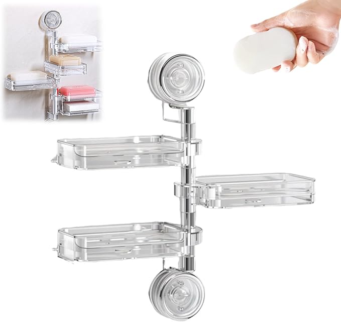 LECDOA Corrugated Suction Cup Storage Holder, 2025 New Movable Shower Shelf Suction Cup, No-Drill Wall-Mounted Storage Shelf, Luxury-Style Glacier Pattern (White-Three layers)