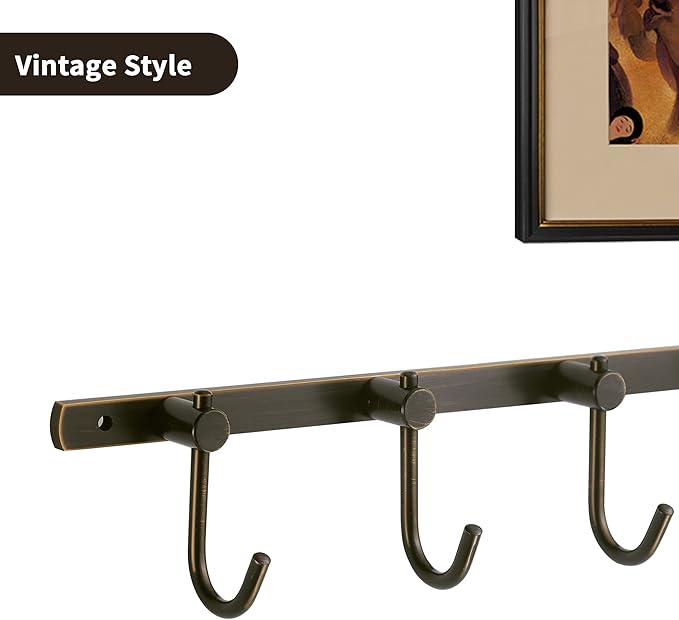 WINCASE Bronze Towel Hooks, Bathroom Rail Hook Rack Wall Mounted, Antique Oil Rubbed Brass Cloth Coat Rack with 4 Hooks Farmhouse
