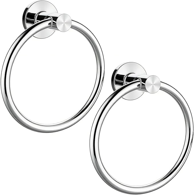 Towel Ring 2Pack, SUS304 Stainless Steel Hand Towel Holder for Bathroom Kitchen, Modern Style Towel Hanger, Thicken Ring Towel Holder, Towel Rack Round Wall Mounted (2, Bright Silver)