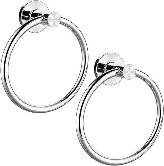 Towel Ring 2Pack, SUS304 Stainless Steel Hand Towel Holder for Bathroom Kitchen, Modern Style Towel Hanger, Thicken Ring Towel Holder, Towel Rack Round Wall Mounted (2, Bright Silver)