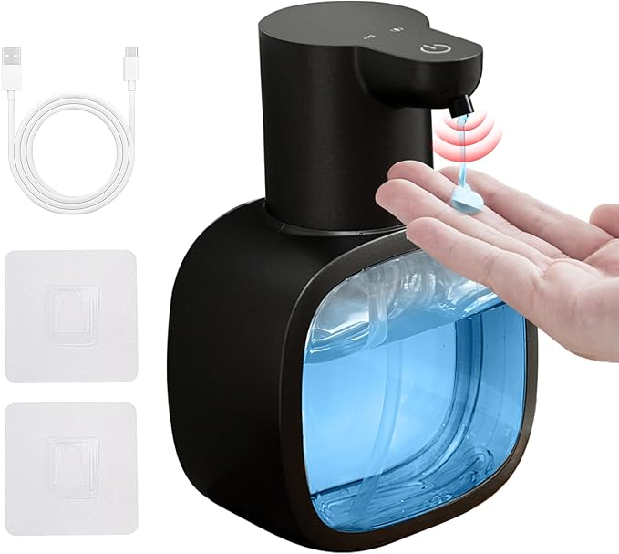 Automatic Liquid Soap Dispenser, 17oz/500ml Touchless Rechargeable with 4-Level Adjustable & IPX5 Waterproof - Level Display for Wall/Tabletop Use in Bathroom, Kitchen, Black