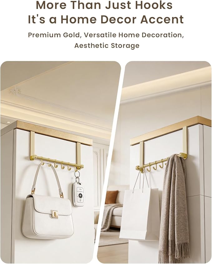 BOF Heavy Duty Over The Door Hooks, Moving 6 Door Hooks for Hanging, Over the Door Hanger Organizer for Bathroom