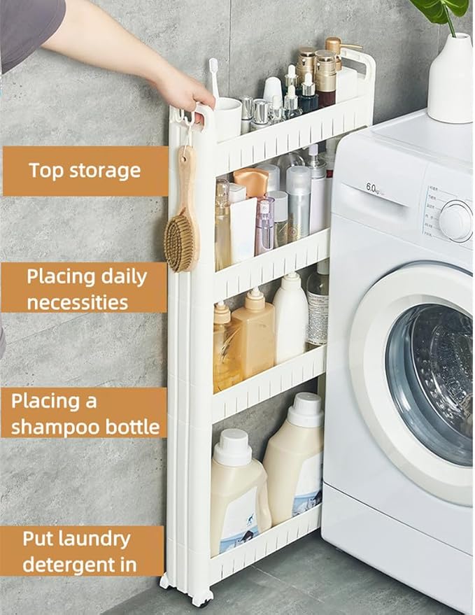 Slim Storage Car Durable Slim Storage Cabinet with Wheels Narrow Shelf Rack for Kitchen,Bathroom,Study,Office,Etc (2 Tier)