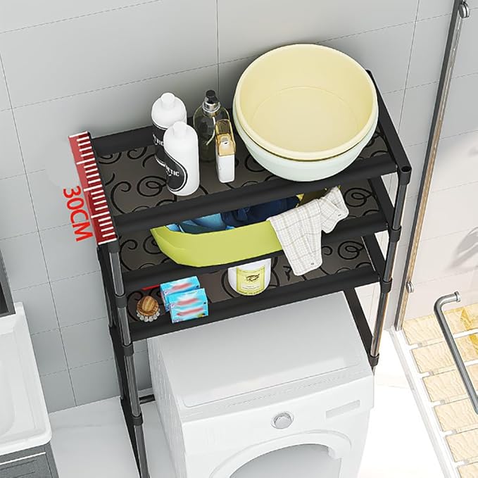 3-Tier Over The Toilet Storage Rack, Freestanding Bathroom Space Saver Shelves with Sturdy Iron Frame - Waterproof, Easy Assembly for Bathroom, Laundry Room, Kitchen