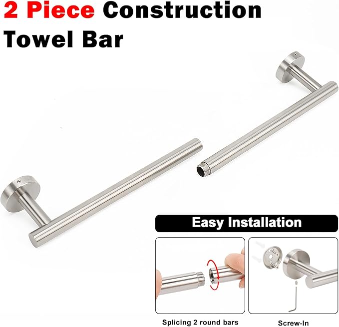 NearMoon Bath Towel Bar, Thicken Stainless Steel Shower Towel Rack Holder Wall Mounted for Bathroom, 26-lnch Overall Length-24-lnch Usable Hanging Space (1 Pack, Brushed Nickel)