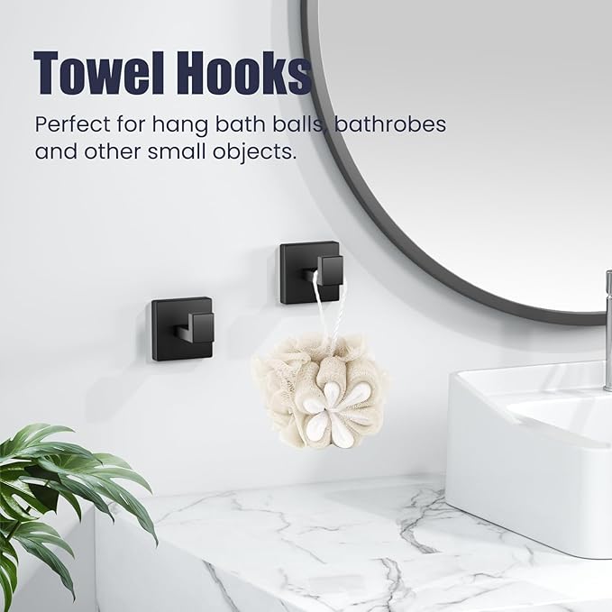 Bathroom Hardware Accessories Set: Bath Towel Bar Set, Towel Racks for Bathroom Wall Mounted, SUS304 Stainless Steel (Matte Black, 12-Pieces)