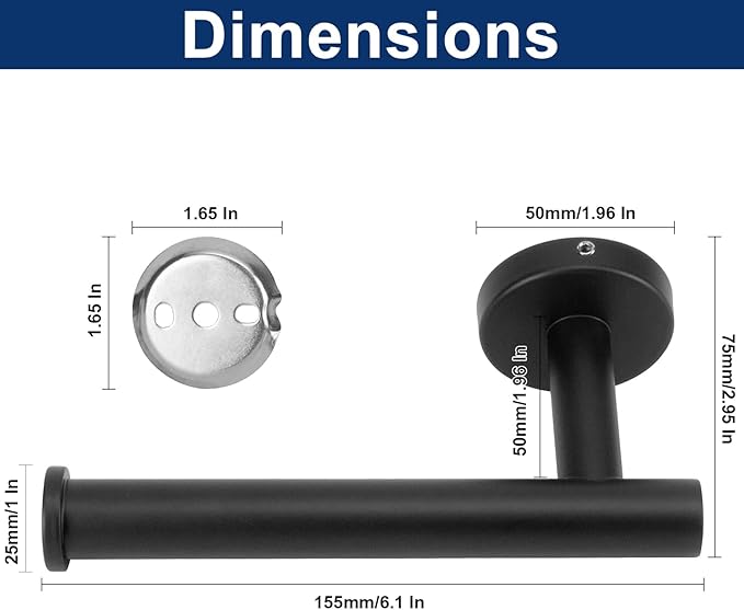 NearMoon Bathroom Toilet Paper Holder, Premium SUS304 Stainless Steel Rustproof Wall Mounted Toilet Roll Holder for Bathroom, Kitchen (3 Pack, Matte Black)