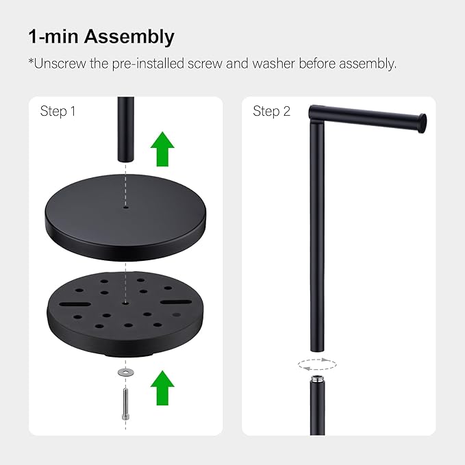 BAGNOLUX Bathroom Toilet Paper Holder Stand with Reserve, SUS304 Stainless Steel Rustproof Pedestal Tissue Roll Holder Heavy Duty (Matte Black)