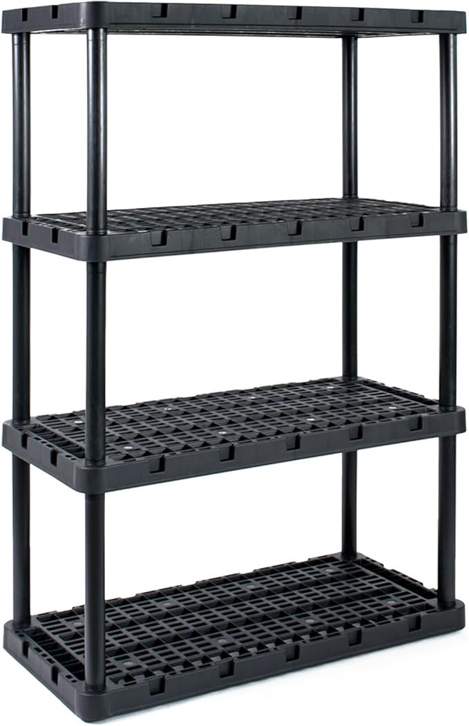 Gracious Living 4 Pack Heavy-Duty Storage Shelves, Knect-A-Shelf 4-Shelf Ventilated Storage Shelving Rack for Home Organization, Black
