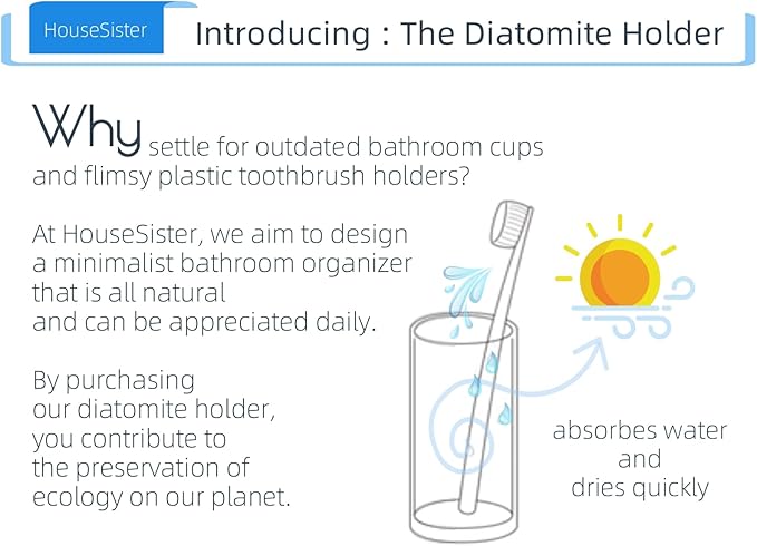 Organic Diatomite Toothbrush Toothpaste Makeup Brushes Razors Holder Bathroom Countertop Organizer Stand Cup Organizer (Mint)