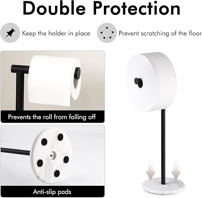KES Black Toilet Paper Holder Stand Freestanding Toilet Paper Stand for Bathroom Tissue Roll Holder with Marble Base, SUS304 Stainless Steel Matte Black, BPH284S1-BK