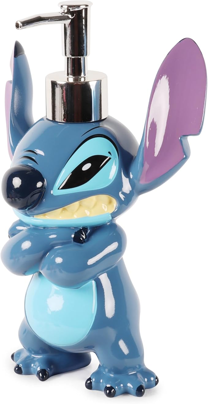 Jay Franco Kids Soap Dispenser – 8" Resin Hand Lotion Pump, Bathroom & Kitchen Decor, Official Licensed Product, Blue - Lilo and Stitch