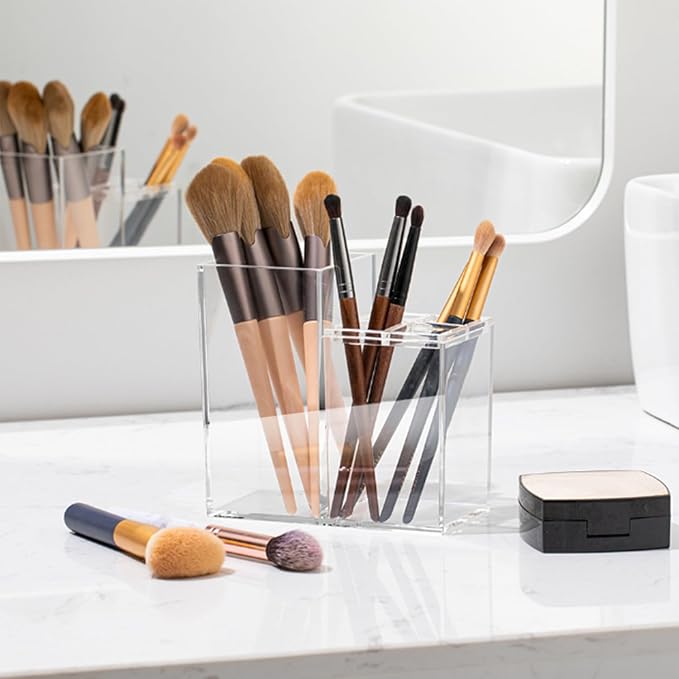 Acrylic Toothbrush Holders for Bathrooms, 5 Slots Clear Toothpaste Organizer Removable Compartment Bathroom Accessories Storage Toothbrush Stand for Vanity Countertop(2 pcs)