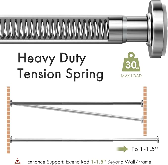 AmazerBath Spring Tension Shower Curtain Rod, 31-46.5 Inches Heavy Duty Tension Rod Rust Proof Bathroom Curtain Rod, Adjustable No Drill Easy Segmented Installation, Chrome