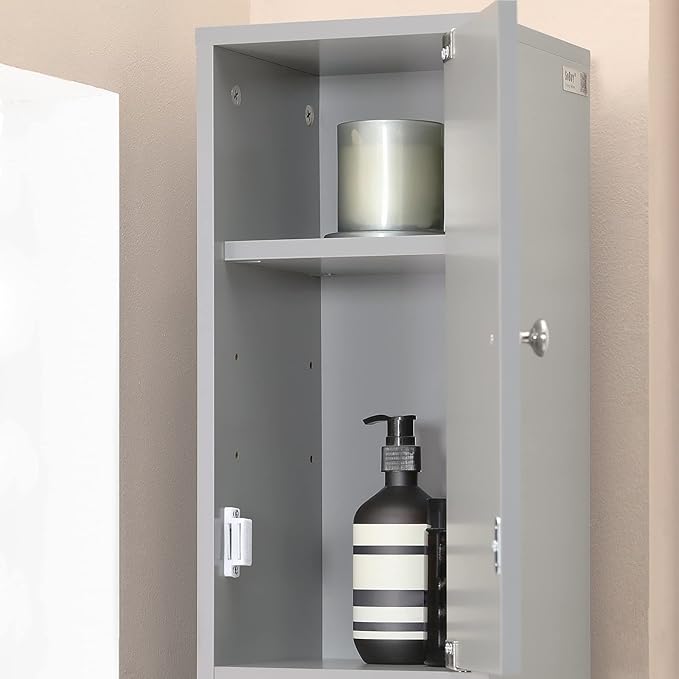 Haotian Bathroom Narrow Storage Cabinet Skinny Tall Unit with Adjustable Shelves Slender Anti-Tipping Floor Standing Cupboard, Gray BZR34-HG
