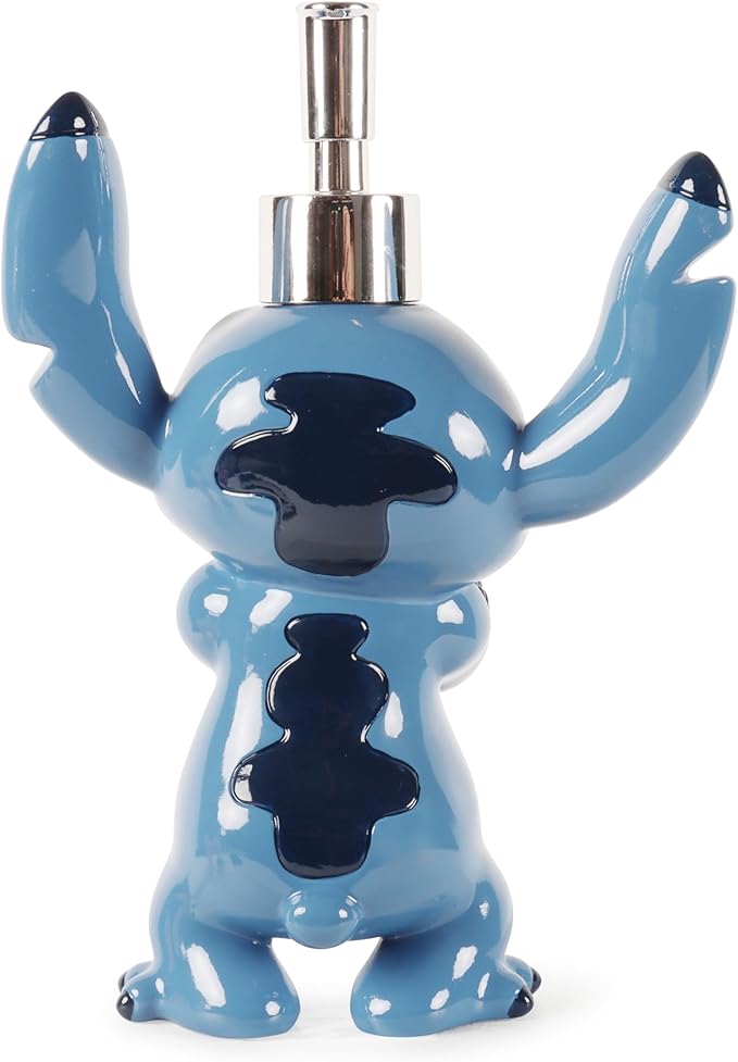 Jay Franco Kids Soap Dispenser – 8" Resin Hand Lotion Pump, Bathroom & Kitchen Decor, Official Licensed Product, Blue - Lilo and Stitch