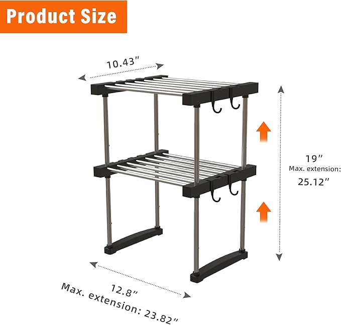 BLULEE Dual-Adjustable Cabinet Organizer Shelf,Expandable Width & Height Stackable Spice Rack with Snap-Lock,2-Tier Kitchen Organization and Storage for Under Sink,Countertop,Pantry,Black,2Pack