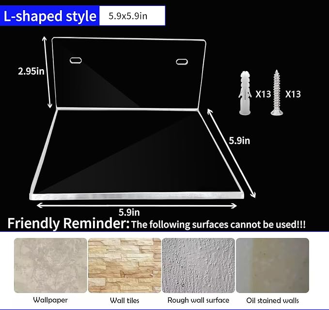6 Pcs Clear Acrylic Floating Wall Shelves, Small Floating Shelves for Wall Shelf Acrylic Display Ledges, Small Corner Shelf for Bedroom Bathroom Book Speaker Hanging Shelves - Clear(6 Inch 6Pack)