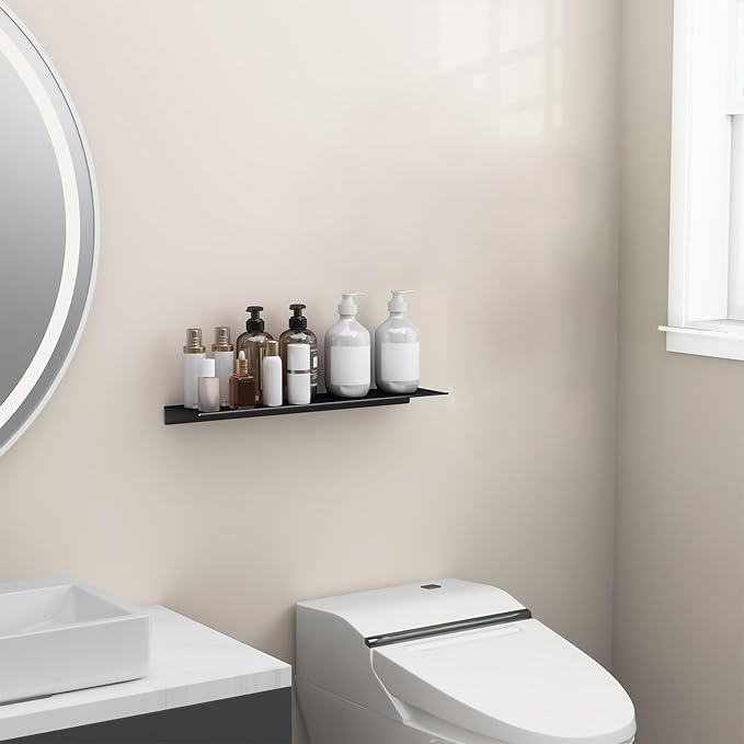 Danpoo 20 inch Floating Shelf for Wall Organizer & Storage, Mini Display Shelf, Metal Wall Shelf for Bathroom, Living Room, Kitchen, Bedroom(Matte Black)