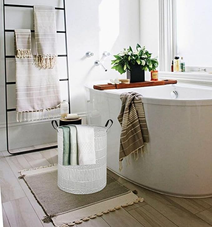 Round Laundry Hamper Storage Basket Fabric Material Storage Hamper Organization Basket, Storage Bin, Gift Box with Handles for Room