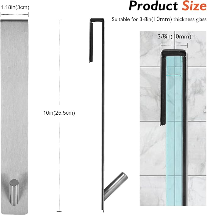 Kontoyo Shower Door Hooks(10 Inch),Extended Over Door Hooks for Bathroom Frameless Glass Shower Door,Stainless Steel Towel Hooks,Heavy Duty Rack Hooks for Robe,Towel-4 Pack-Silver