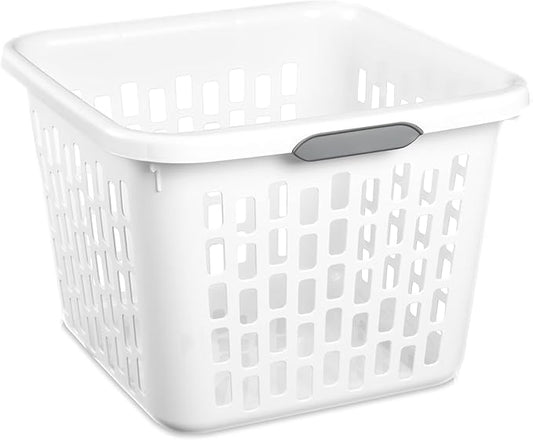 1.5 Bushel Square Plastic Laundry Basket, BPA-Free, White - 2 Comfort Grip Handles, Sturdy & Stackable, for Bedroom, Bathroom & Laundry Room
