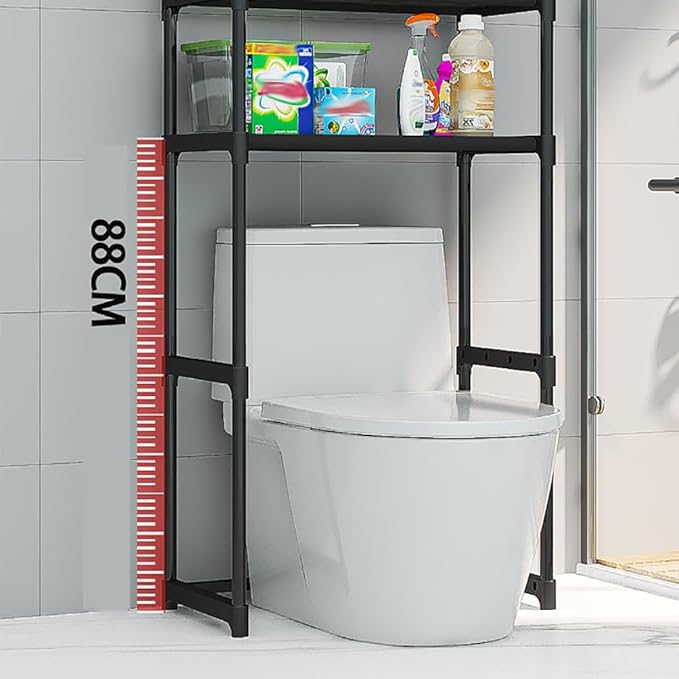 3-Tier Over The Toilet Storage Rack, Freestanding Bathroom Space Saver Shelves with Sturdy Iron Frame - Waterproof, Easy Assembly for Bathroom, Laundry Room, Kitchen