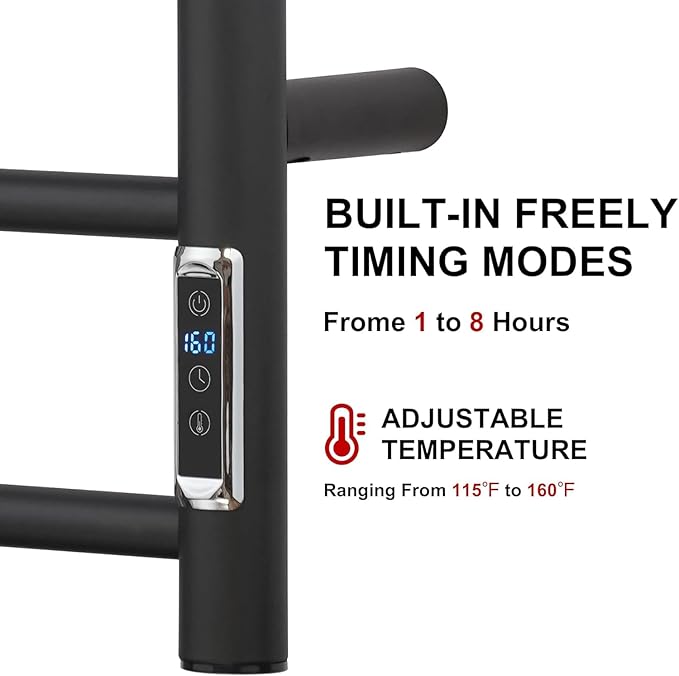 Heated Towel Racks for Bathroom, Wall Mounted Electric Towel Warmer Racks with Timer & Temperature Control, 4 Bar Stainless Steel Towel Heater for Bathroom,Plug-in,Black