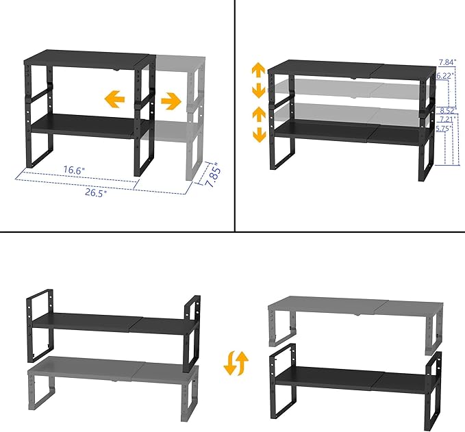 Jojocross Expandable,Stackable Spice Rack,Seasoning Organizer and Storage,Spices Jar Racks for Cabinet,Countertop, Metal Pantry, Cupboard,Laundry Storages,Heavy Duty(1 PACK/LARGE/BLACK)