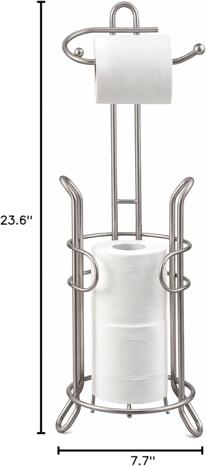 SunnyPoint Bathroom Toilet Tissue Paper Roll Storage Holder Stand with Reserve, The Reserve Area Has Enough Space to Store Mega Rolls (SN)