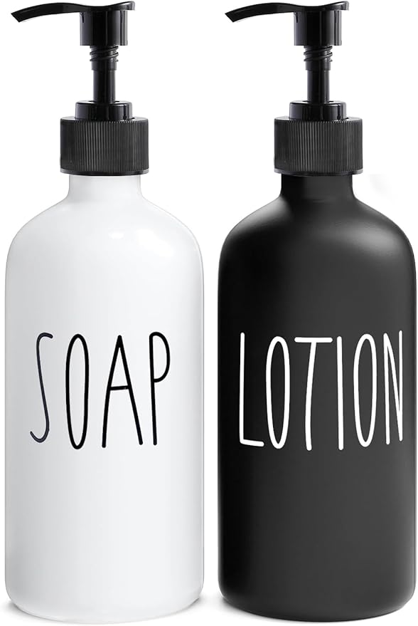 MOMEEMO Soap Dispenser Bathroom Set, Contains Hand and Lotion Dispenser, Suitable for Black and White Bathroom Decor. (Black & White)