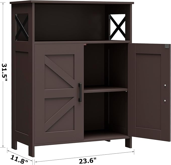 Homhedy Farmhouse Bathroom Storage Cabinet with 2 Doors, Toilet Paper Cabinet with Adjustable Shelves, Small Bathroom Cabinet for Kitchen/Laundry/Living Room, 11.8 x 23.6 x 31.5 Inches, Brown