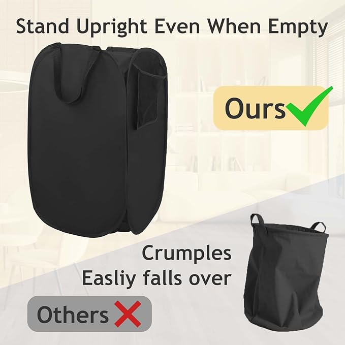 House Again Upgraded Polyester Pop-up Laundry Hamper, 70L (18.5 Gal) Laundry Basket with Durable Handles Solid Bottom High Carbon Steel Frame and Side Pocket, Easy to Open and Fold Flat for Storage