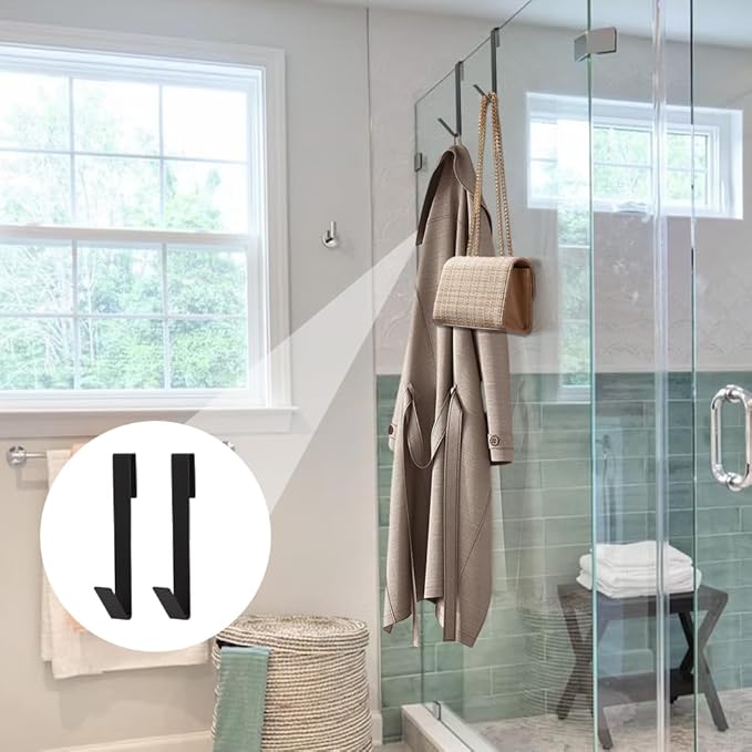 Extended Shower Door Hooks, 4 Pack Heavy Duty Stainless Steel No Drill Over Door Towel Hooks for Frameless Glass Shower Door, Bathroom Organizer (7 Inch)