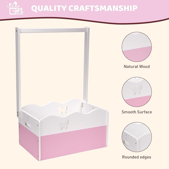GiftAmaz Pink Wooden Baby Shower Crate Closet, Baby Storage Crate with Handle, Baby Shower Gifts Basket, Baby Welcome Box for Newborn Girls, Pregnancy Gifts for New Parents