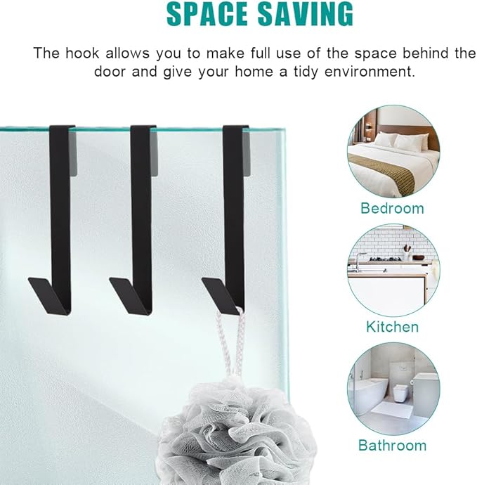 Extended Shower Door Hooks, 4 Pack Heavy Duty Stainless Steel No Drill Over Door Towel Hooks for Frameless Glass Shower Door, Bathroom Organizer (7 Inch)