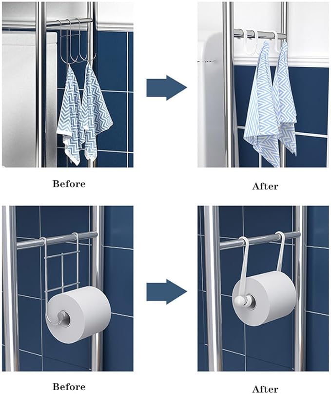 3-Tier Over The Toilet Storage, Freestanding Metal Bathroom Shelves, Above Toilet Storage Rack with Hooks and Paper Holder, Space-Saving, for Bathroom Restroom Laundry, Black