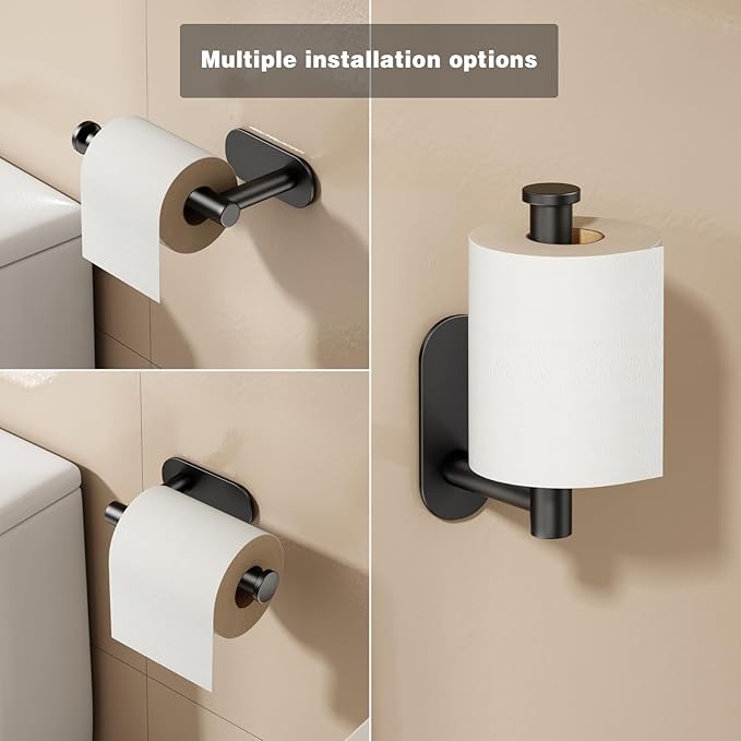 Voldra Toilet Paper Holder, Self Adhesive Toilet Paper Holder Wall Mount, SUS 304 Stainless Steel Toilet Tissue Roll Holder No Drilling for Bathroom Porta Papel de Baño (Matte Black, Classic)