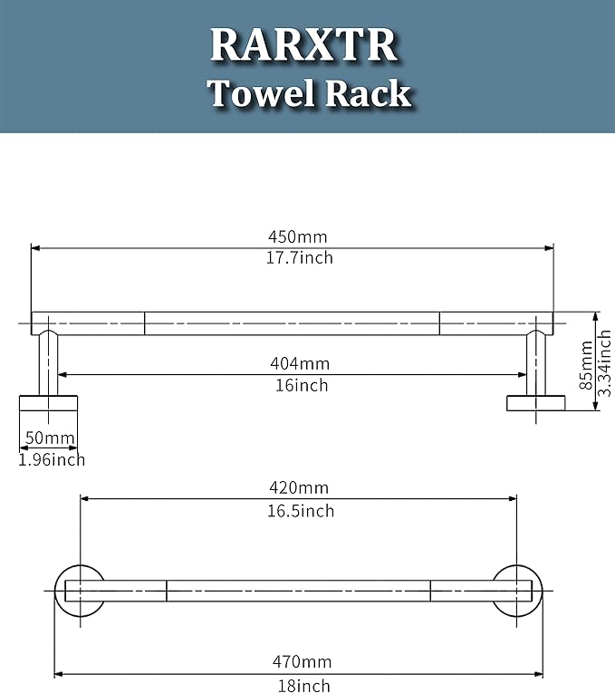 RARXTR 18 Inches Brushed Grey Towel Bar for Bathroom Kitchen Hand Towel Holder Dish Cloths Hanger SUS304 Stainless Steel RUSTPROOF Wall Mount (Brushed Grey 18-inch)