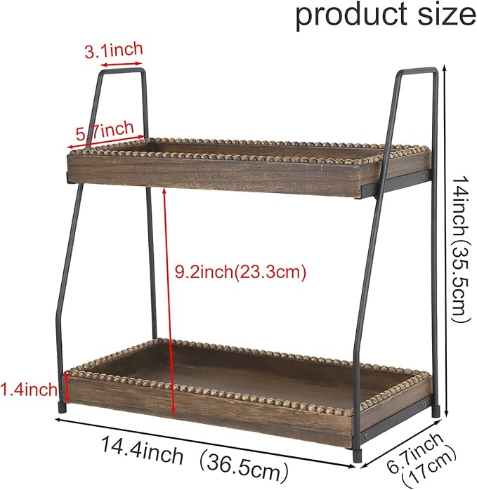 Gurfuy Bathroom Vanity Organizer 2-Tier Wood Countertop Storage Counter Shelf for Makeup Skincare Perfume Jewelry Tray Spice Rack Brown