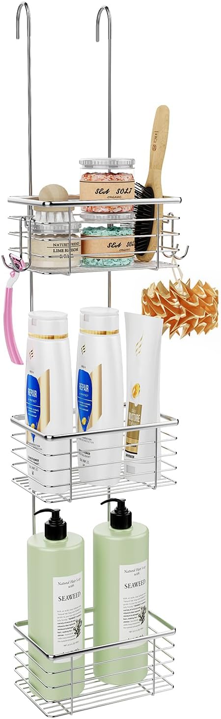 3-Tier Small Hanging Bathroom Organizer,caddy hanging,Shampoo Holder Stainless Steel,over the door shower caddy,shower storage
