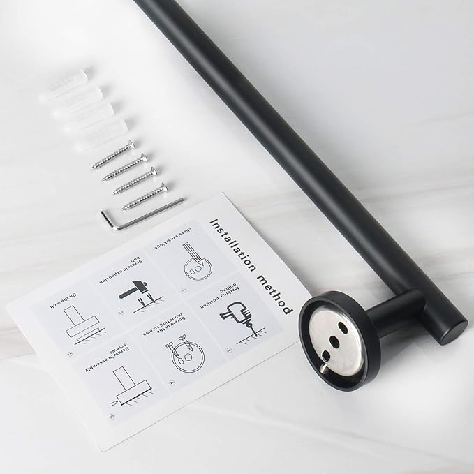 NearMoon Bath Towel Bar, Thicken Stainless Steel Shower Towel Rack Holder Wall Mounted for Bathroom, 33-lnch Overall Length-30-lnch Usable Hanging Space (1 Pack, Matte Black)