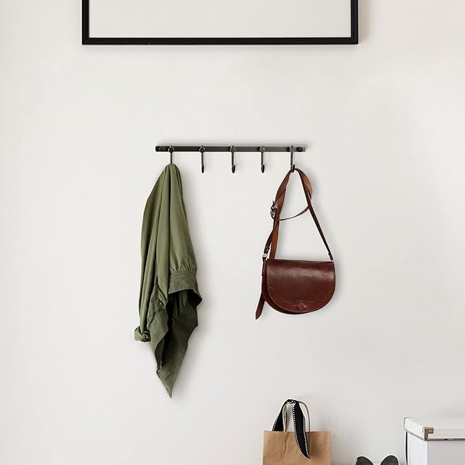 WINCASE Bronze Towel Hooks, Bathroom Rail Hook Rack Wall Mounted, Antique Oil Rubbed Brass Cloth Coat Rack with 5 Hooks Farmhouse