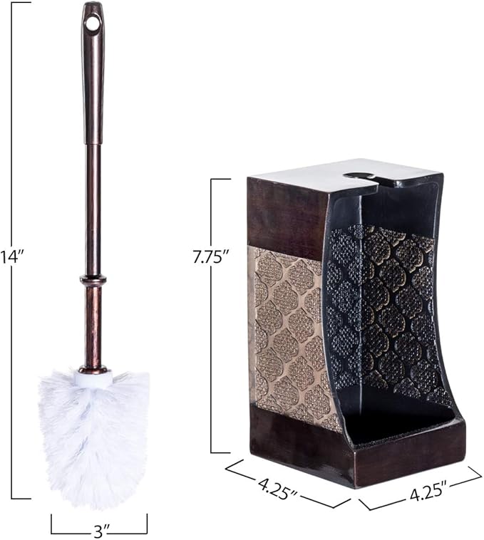 Dahlia Brown Toilet Brush with Holder Set - Bathroom Toilet Bowl Brush and Holder - Decorative Toilet Cleaner Brush - Good Grip Toilet Bowl Scrubber