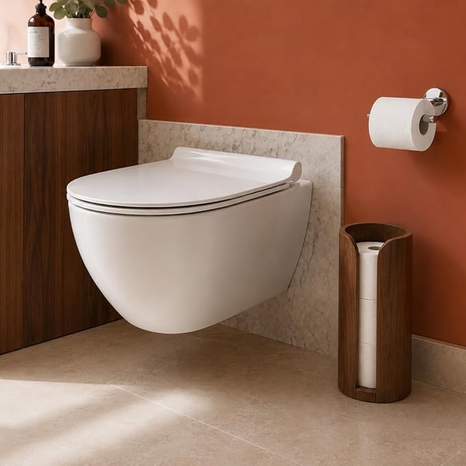 Plywood Free Standing Toilet Paper Holder. Toilet Tissue Storage Made from Wood. Compatible with Mega Rolls (Walnut)