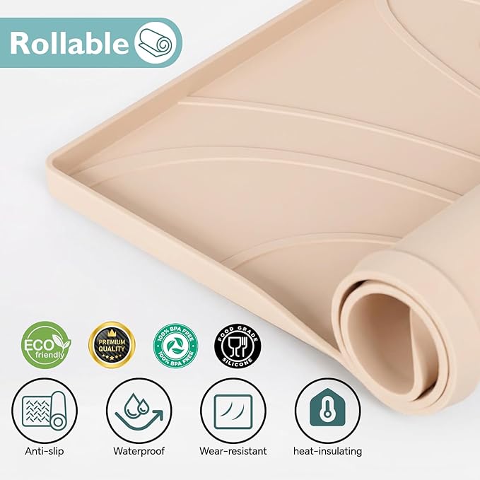Under Sink Mat 31" x 19", Silicone Under Sink Liner for Kitchen and Bathroom, Waterproof Cabinet Protector Drip Tray, Protects Cabinets from Leaks and Spills